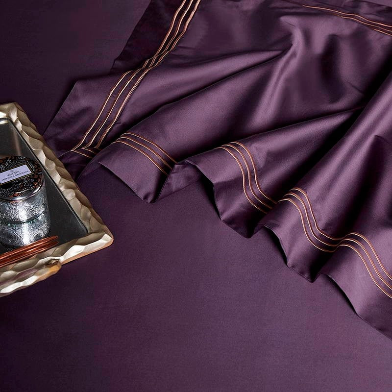 Leila Purple Embroidered Edge Egyptian Cotton Bedding Set