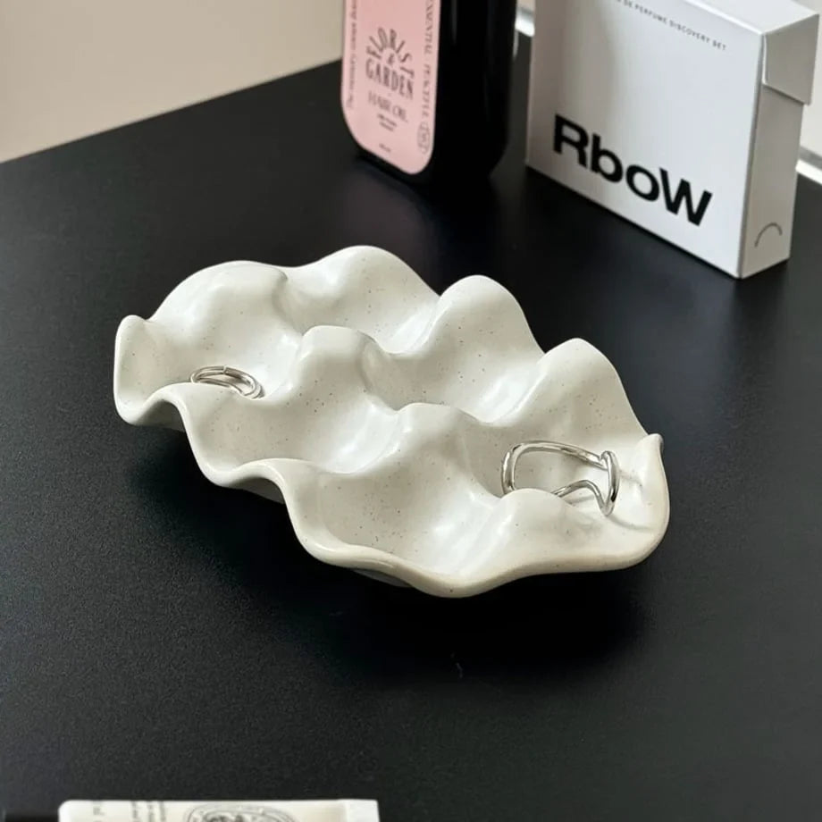 Speckled Wavy Ceramic Jewelry Dish
