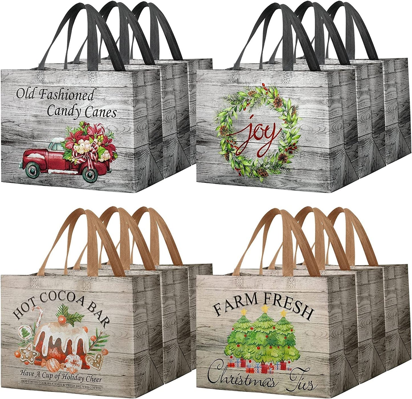 12 Pcs Rustic Christmas Tote Bags with Handles, Reusable Gift Bags Grocery Shopping Totes for Xmas Winter Gift Holiday Wrap Bags Party Supplies, 12.8 X 9.8 X 6.7 Inch Home & Kitchen Kitchen & Dining Luggage & Bags Reusable Grocery Bags Shopping Totes Storage & Organization Travel & To-Go Food Containers