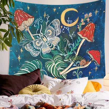 The Mystical Moth Tapestry AESTHETIC_Fairycore AESTHETIC_Mushroom SUB CATEGORY_Tapestries