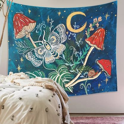 The Mystical Moth Tapestry AESTHETIC_Fairycore AESTHETIC_Mushroom SUB CATEGORY_Tapestries