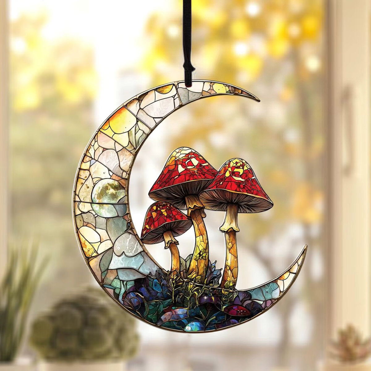 Fairycore Aesthetic Moon & Mushroom Suncatcher
