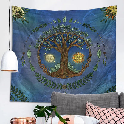 Fairycore Tree of Life Tapestry life tree night day sun moon