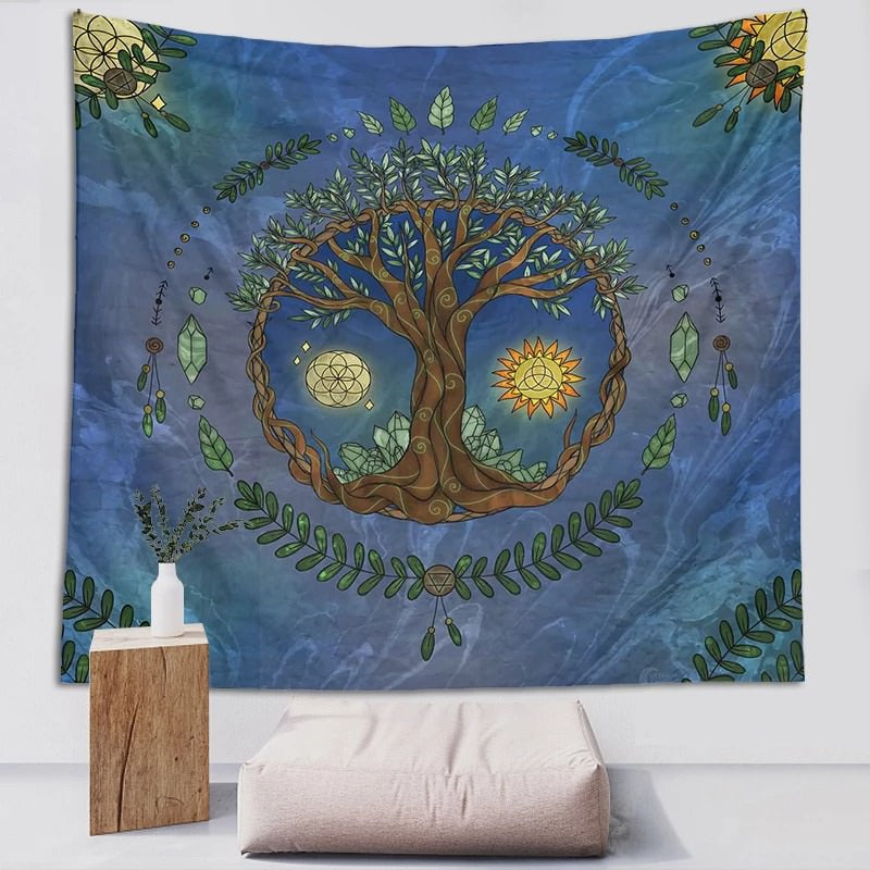 Fairycore Tree of Life Tapestry life tree night day sun moon