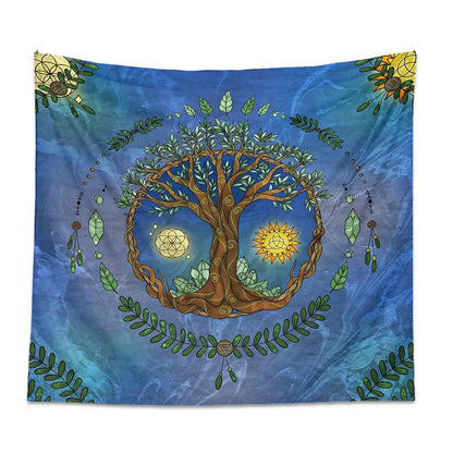 Fairycore Tree of Life Tapestry life tree night day sun moon