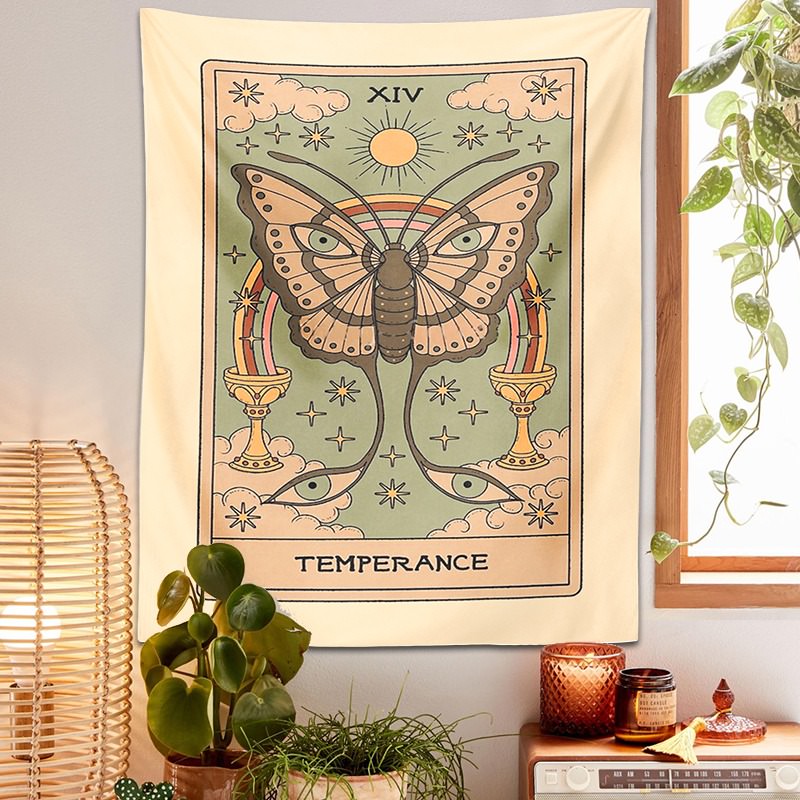 Temperance Moth Tarot Tapestry fairycore moon butterfly mystery