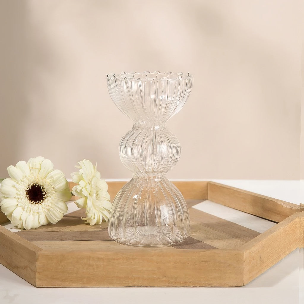 Fall Aesthetic Clear Striped Glass Vase