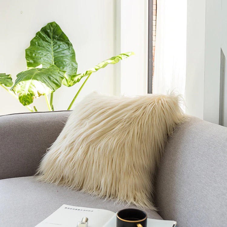 Dusty Faux Fur Cushion Cover fluffy furry tassel