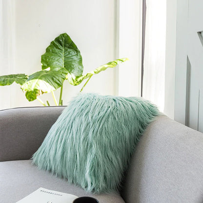 Dusty Faux Fur Cushion Cover fluffy furry tassel