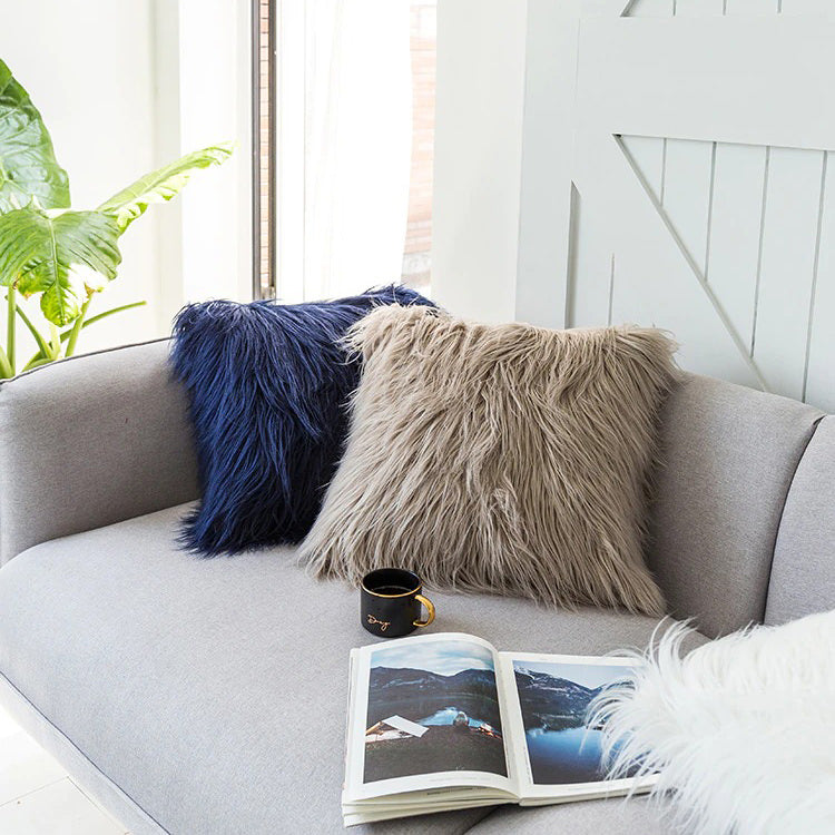 Dusty Faux Fur Cushion Cover fluffy furry tassel