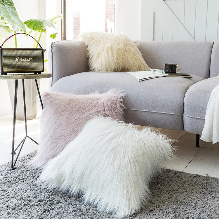 Dusty Faux Fur Cushion Cover fluffy furry tassel