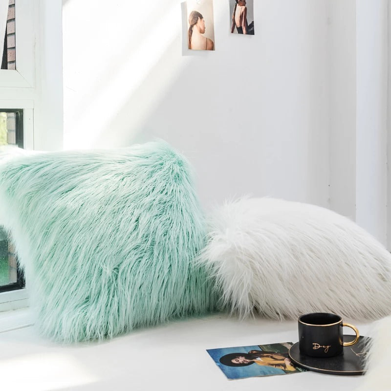 Dusty Faux Fur Cushion Cover fluffy furry tassel