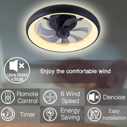 Femony Ceiling Fans with Light,20" Dimmable Modern Ceiling Fans with Lights and Remote,3 Light Color Change/6-Speed/Timing Setting,Flush Mount Ceiling Fan for Bedroom,Matte Black Finish Ceiling Fans Ceiling Fans & Accessories Lighting & Ceiling Fans Tools & Home Improvement