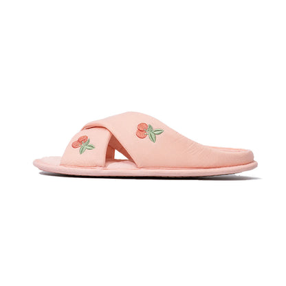 Soft Embroidered Cherry Plush House Slippers