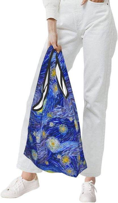 Starry Night Print Reuseable Grocery Bags Blue Sky Shopping Totes Art Foldable Waterproof Bag Storage Environmentally Fiendly (Starry Night) Home & Kitchen Kitchen & Dining Luggage & Bags Reusable Grocery Bags Shopping Totes Storage & Organization Travel & To-Go Food Containers