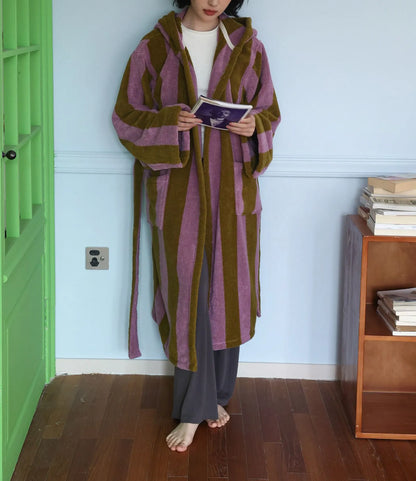 Plush Wide Striped Cotton Robe