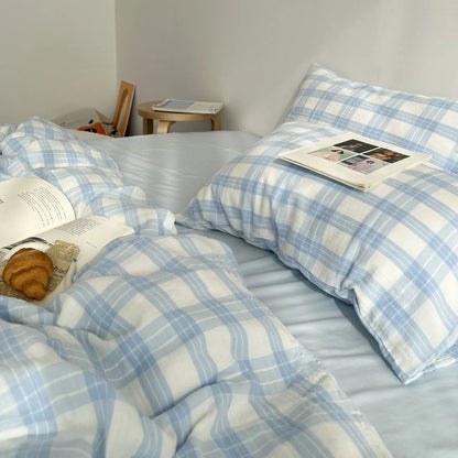 Soft Gingham Plaid Washed Cotton Bedding Set