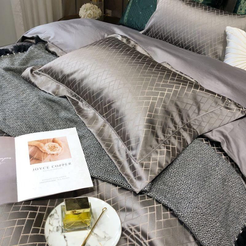 Talia Grey Cotton Satin Bedding Set
