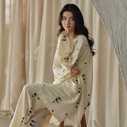 Lightweight Textured Botanical Print Cotton Pajama Set