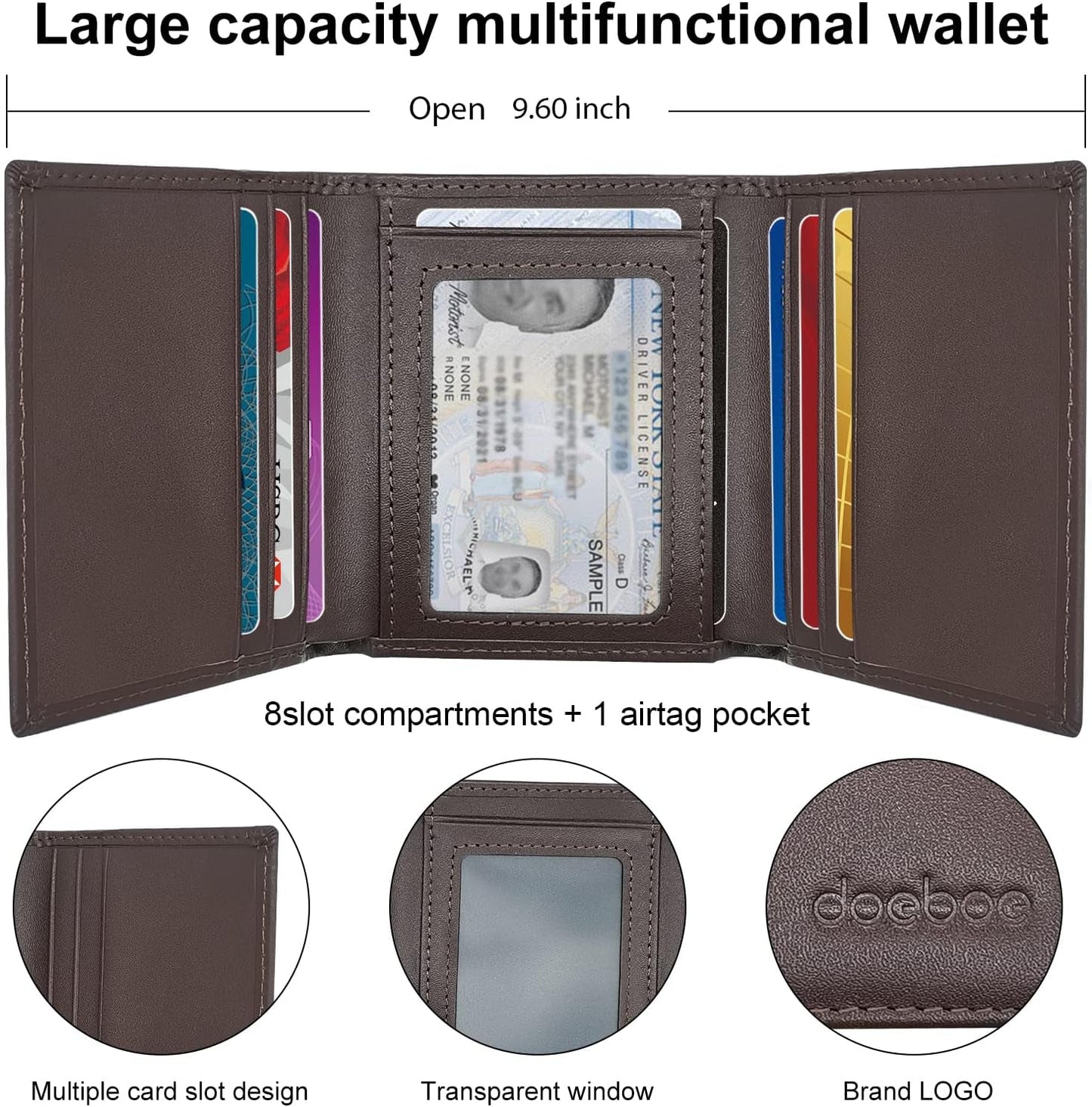 Doeboe Trifold Airtag Wallet for Men Women Genuine Leather, Minimalist RFID Wallet for Apple Air Tag Tracker, Men'S Leather Trifold Wallet for Credit Card, Cash, Large Capacity, Airtags Accessories Accessories Card Cases & Money Organizers Clothing Men Shoes & Jewelry Wallets