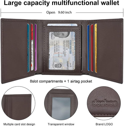 Doeboe Trifold Airtag Wallet for Men Women Genuine Leather, Minimalist RFID Wallet for Apple Air Tag Tracker, Men'S Leather Trifold Wallet for Credit Card, Cash, Large Capacity, Airtags Accessories Accessories Card Cases & Money Organizers Clothing Men Shoes & Jewelry Wallets