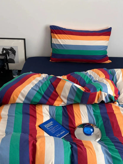 Soft Bold Rainbow Stripe Cotton Bedding Set