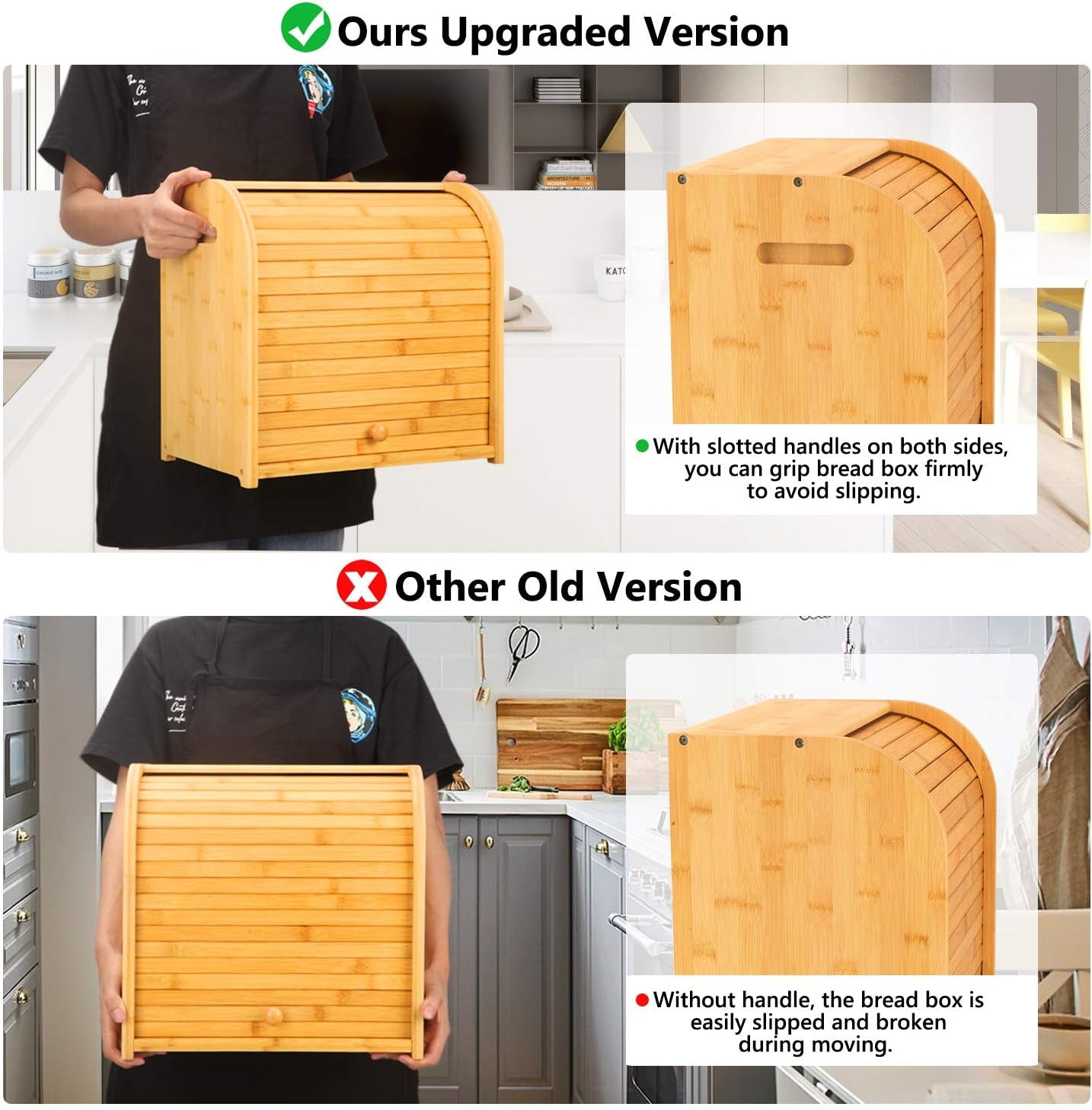 Bamboo Bread Box, Luckllsa 2 Layer Rolltop Bread Bin for Kitchen, Large Capacity Wooden Bread Storage Holder, Countertop Bread Keeper with Toaster Tong, 15” X 9.8” X 14.5”(Self-Assembly) Bread Boxes Food Storage Home & Kitchen Kitchen & Dining Storage & Organization