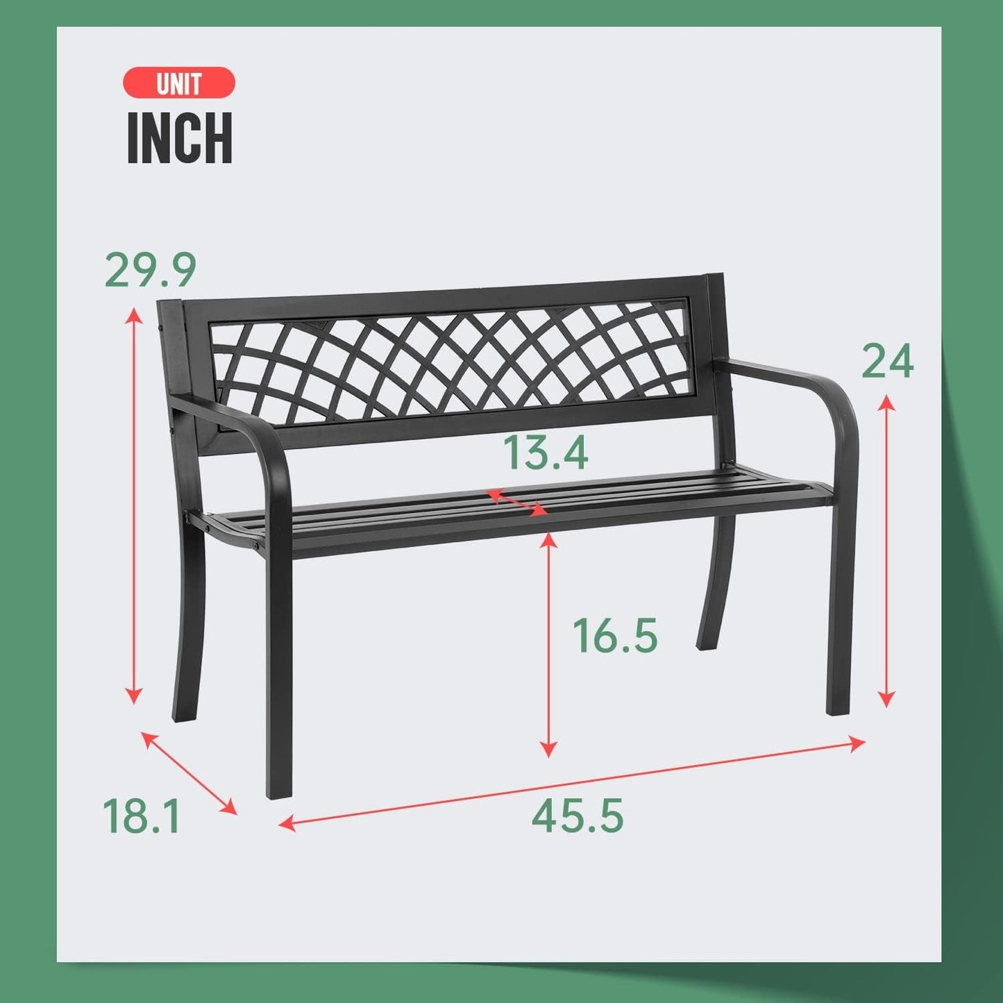 Garden Bench,Outdoor Benches,Iron Steel Frame Patio Bench with Mesh Pattern and Plastic Backrest Armrests for Lawn Yard Porch Work Entryway,Black Benches Lawn & Garden Patio Patio Furniture & Accessories Patio Seating