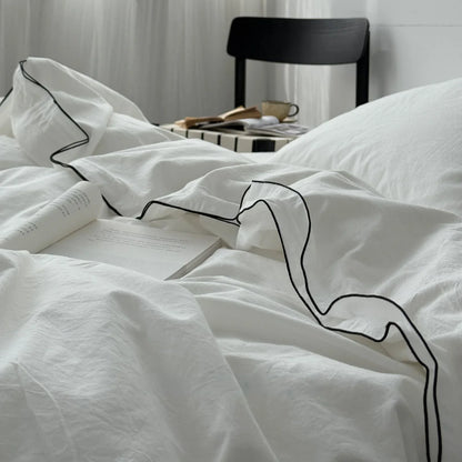 Soft Contrast Trim Washed Cotton Bedding Set