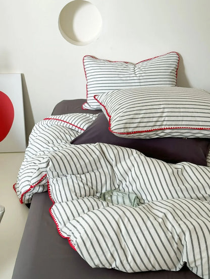 Soft Scalloped Striped Cotton Bedding Set