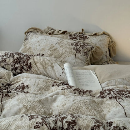 Ruffled Floral Branch Washed Cotton Bedding Set