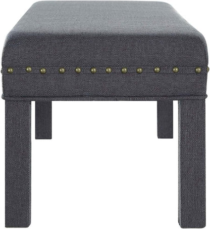 24KF Upholstered Linen Bed Bench with Nail Head Trim,Padded Tufted Bench -Dark Gray Entryway Furniture Furniture Home & Kitchen Storage Benches