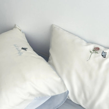 Silky Embroidered Butterfly & Rose Tencel Bedding Set