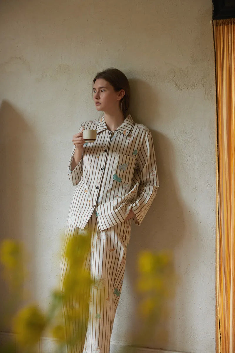 Soft Whimsical Striped Double Gauze Pajama Set