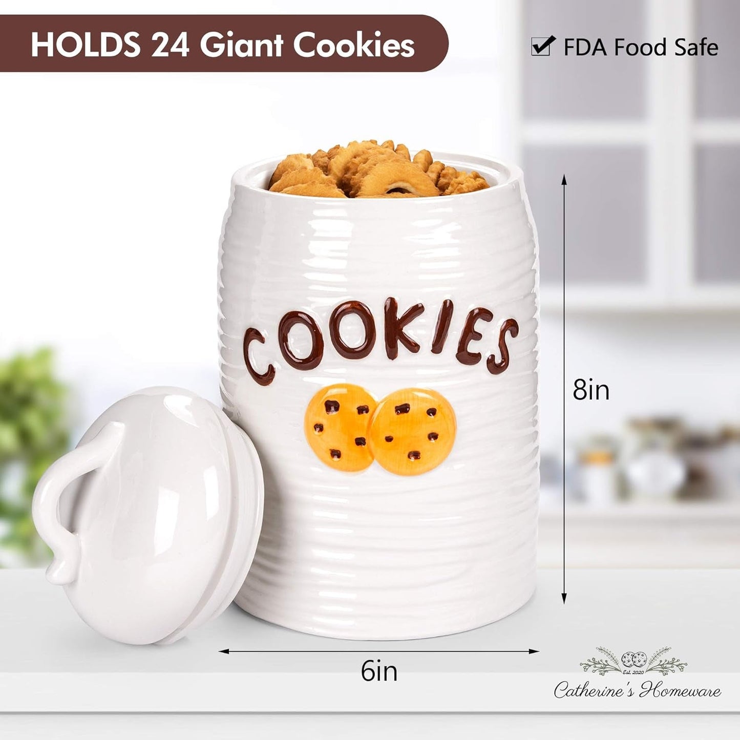 Cookie Jar - Cookie Jars for Kitchen Counter - Cookie Storage Containers Airtight - Cookie Jar Vintage - Cookie Jars with Lids - Cookie Container - Eco Friendly - Catherine'S Homeware by Woondulla Cookie Jars Food Storage Home & Kitchen Kitchen & Dining Storage & Organization