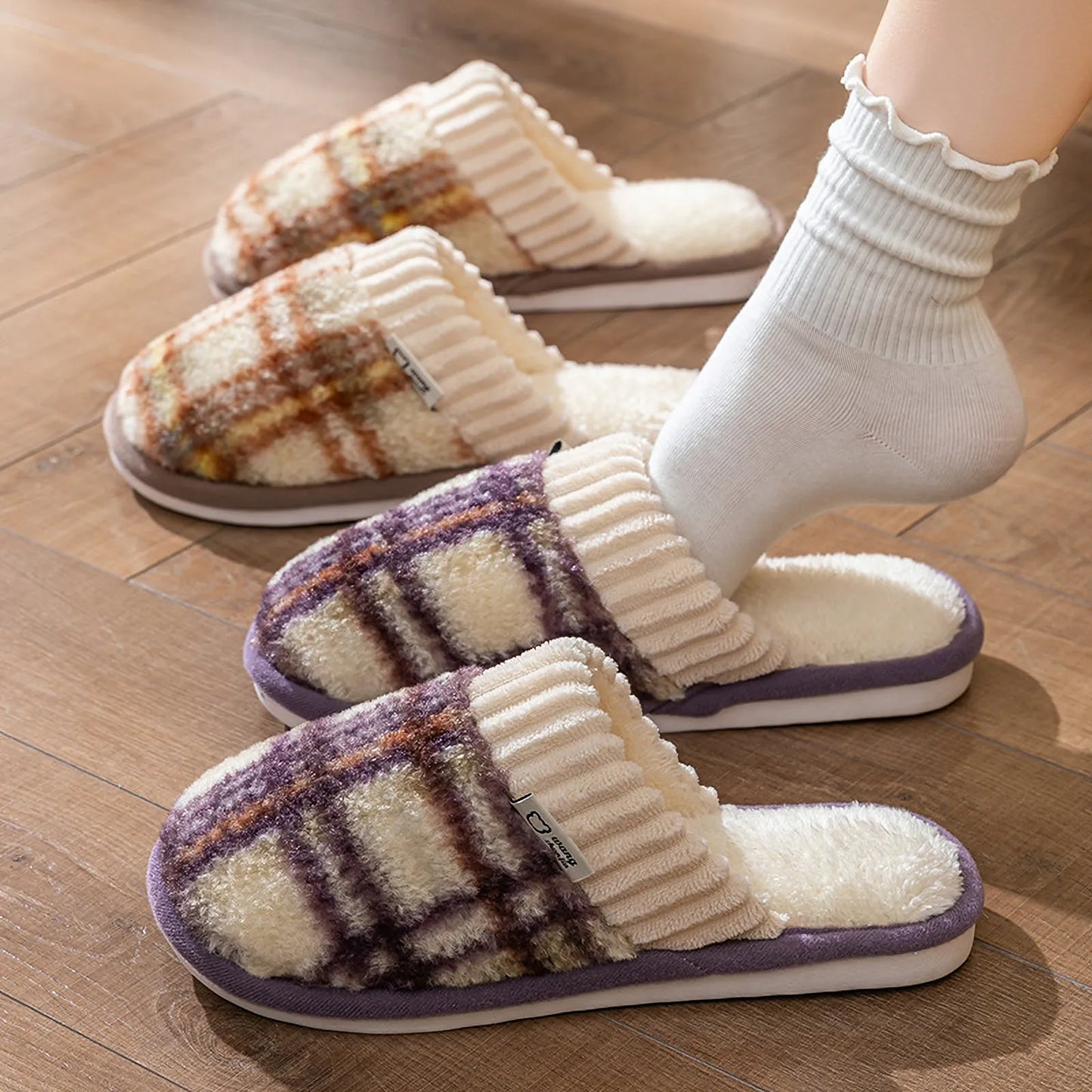 Plush Tartan Plaid Sherpa House Slippers