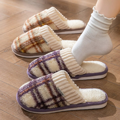 Plush Tartan Plaid Sherpa House Slippers