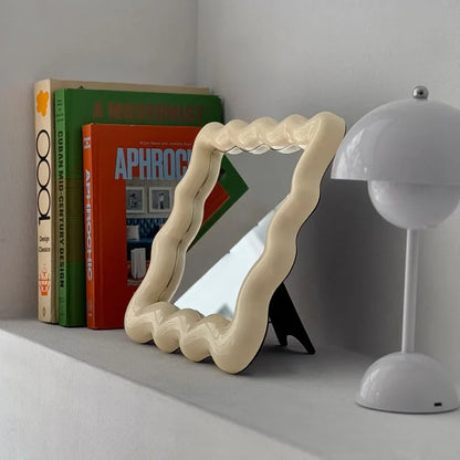 Glossy Wavy Frame Melamine Desktop Mirror