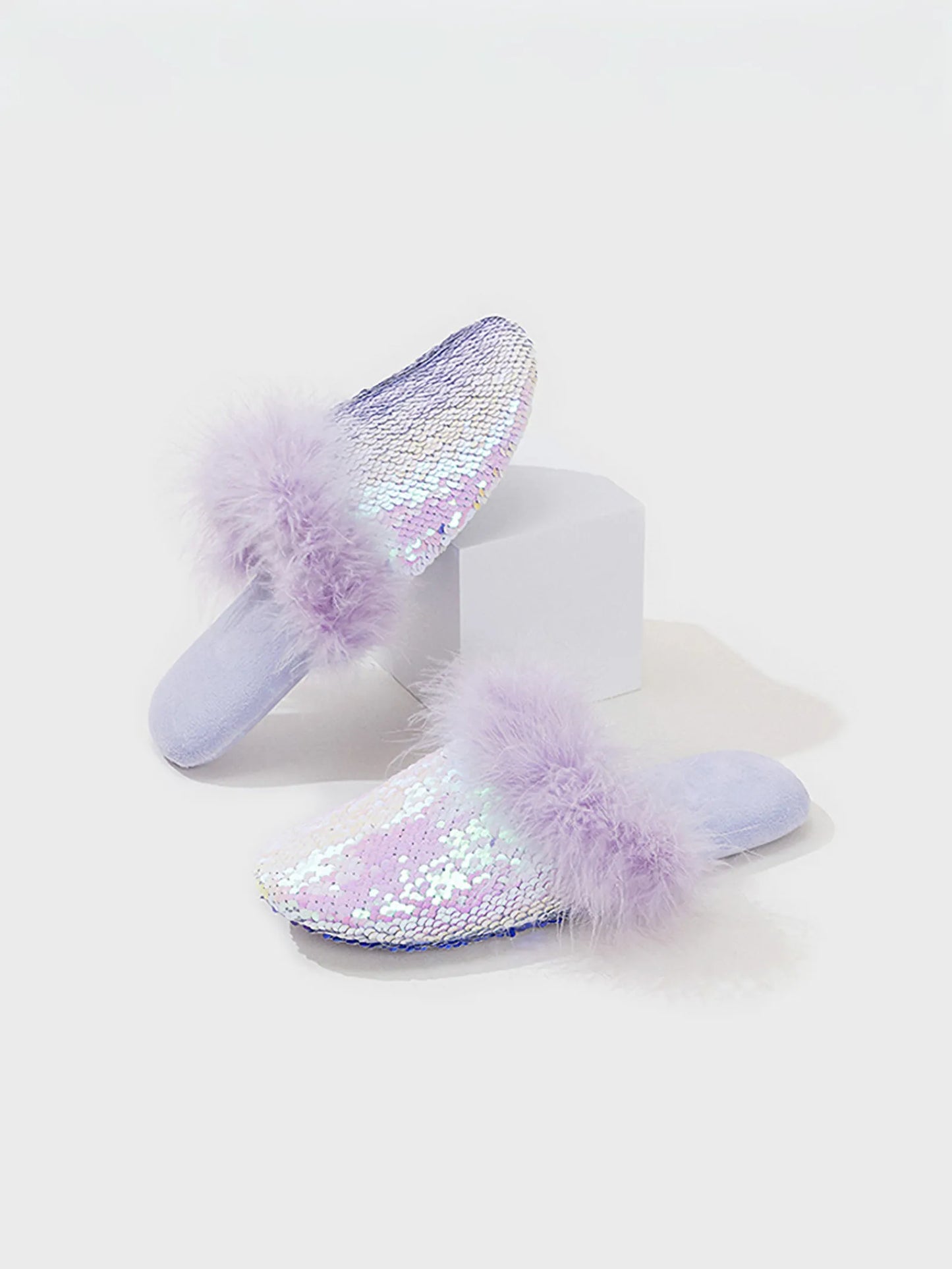 Plush Sequin Faux Fur House Slippers