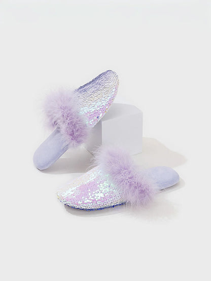 Plush Sequin Faux Fur House Slippers
