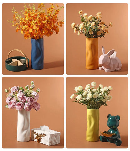 Ruched Frosted Ceramic Vase