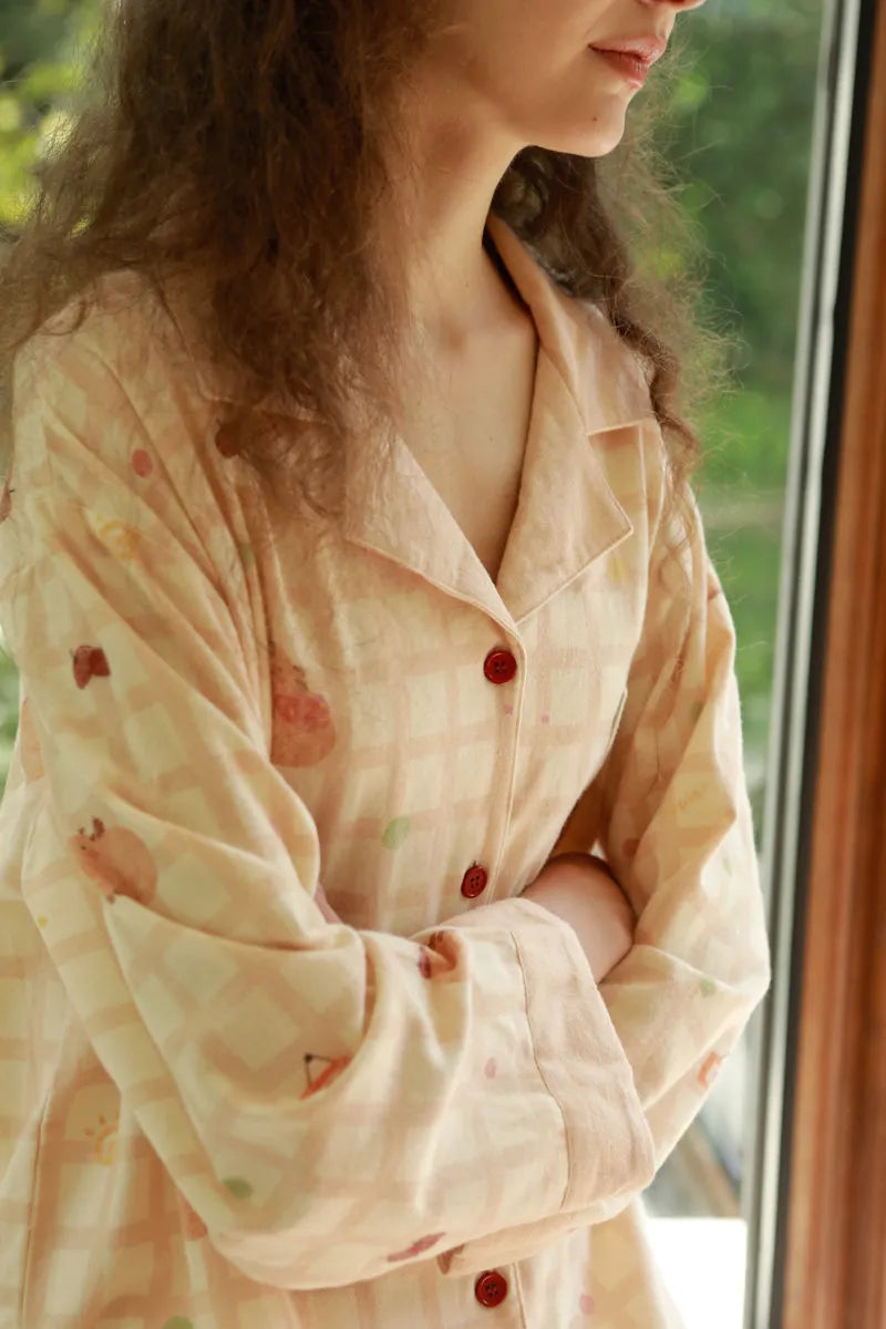 Soft Capybara Plaid Cotton Pajama Set