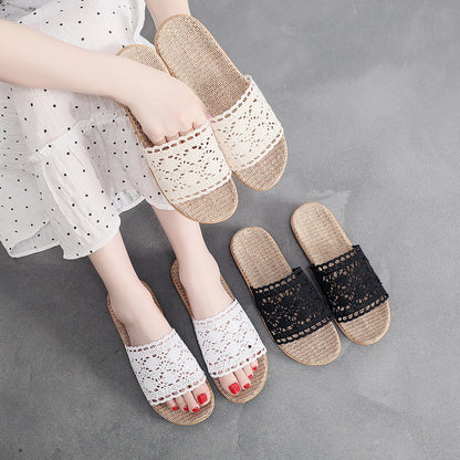 Breathable Crochet Lace Linen House Slippers