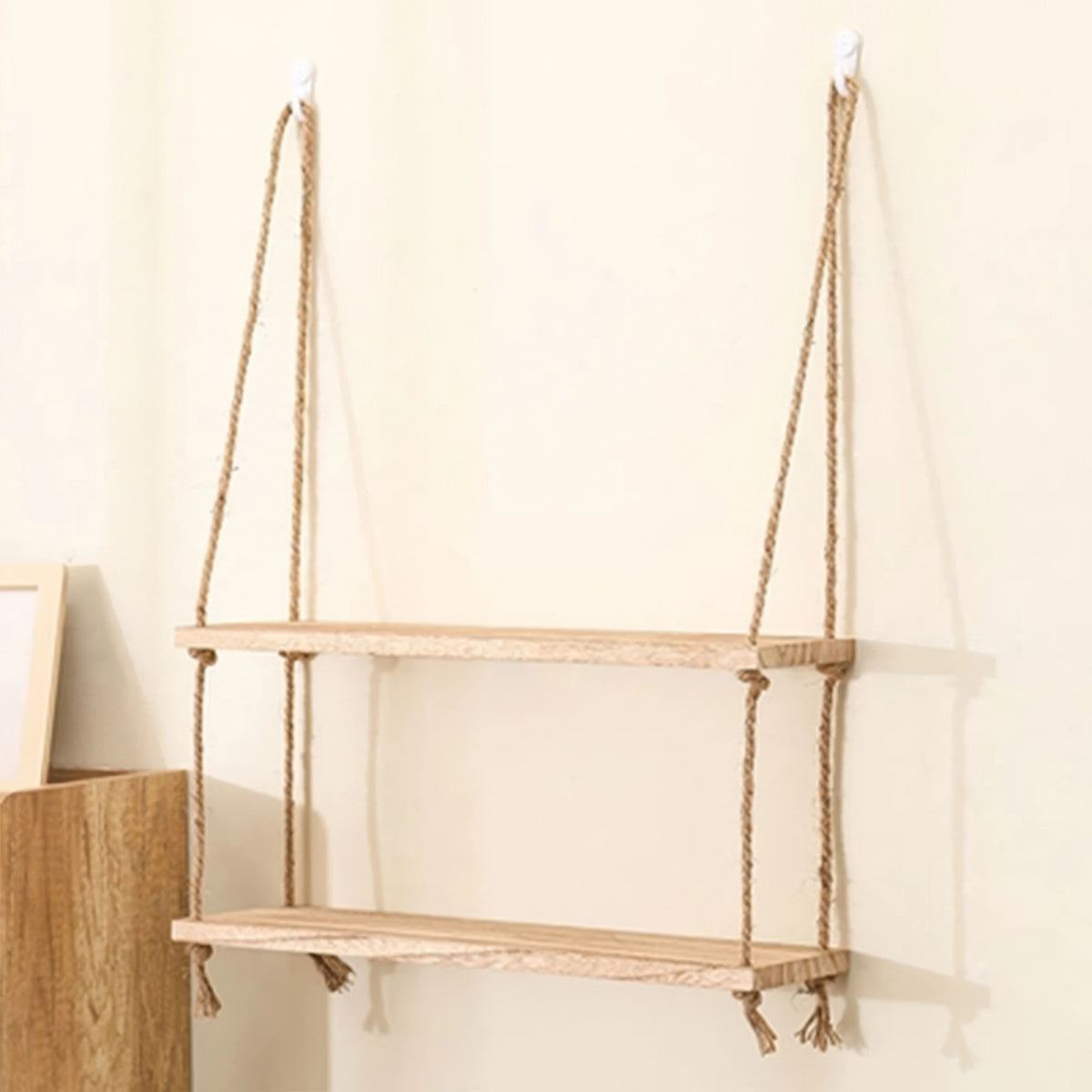 Wooden Rope Hanging Floating Shelf
