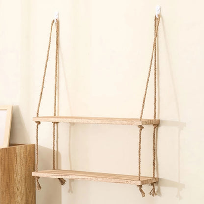 Wooden Rope Hanging Floating Shelf