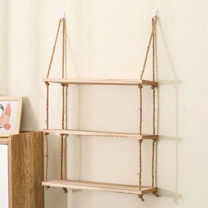 Wooden Rope Hanging Floating Shelf