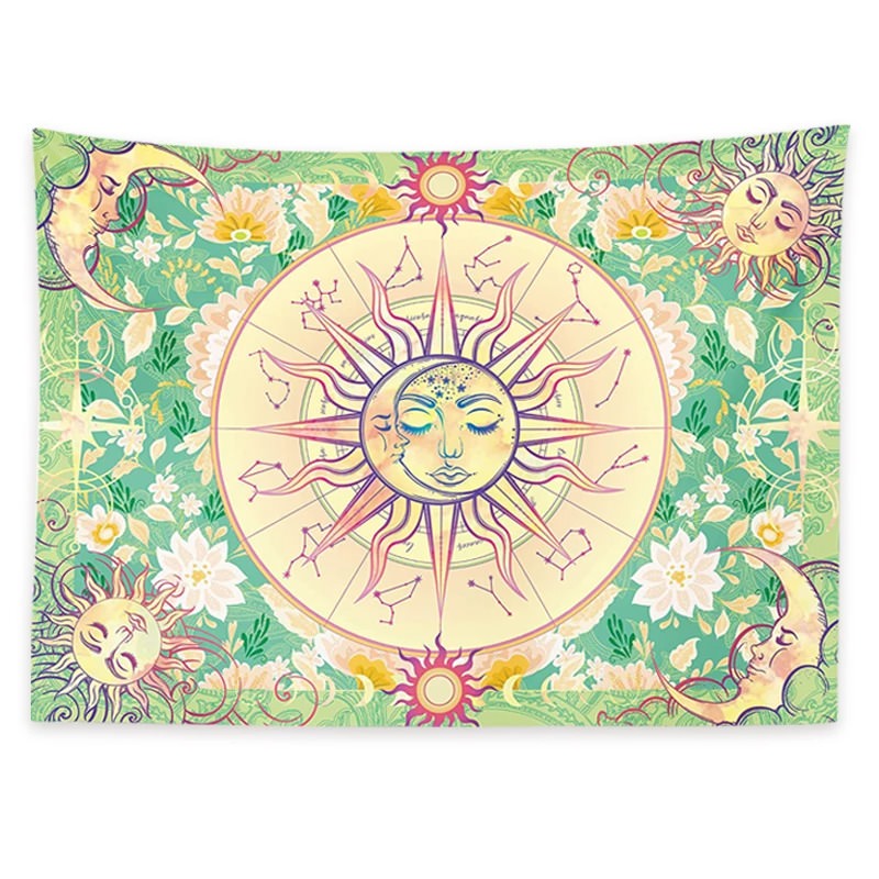 Floral Zodiac Sun & Moon Tapestry indian sun moon