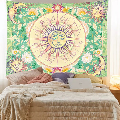 Floral Zodiac Sun & Moon Tapestry indian sun moon