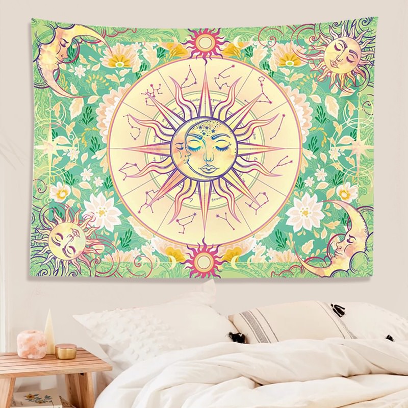 Floral Zodiac Sun & Moon Tapestry indian sun moon