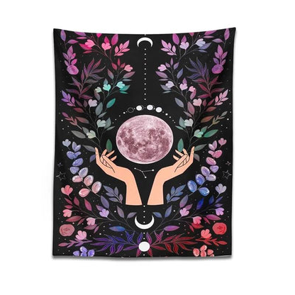 The Moon in the Hands Tapestry floral flowers moon